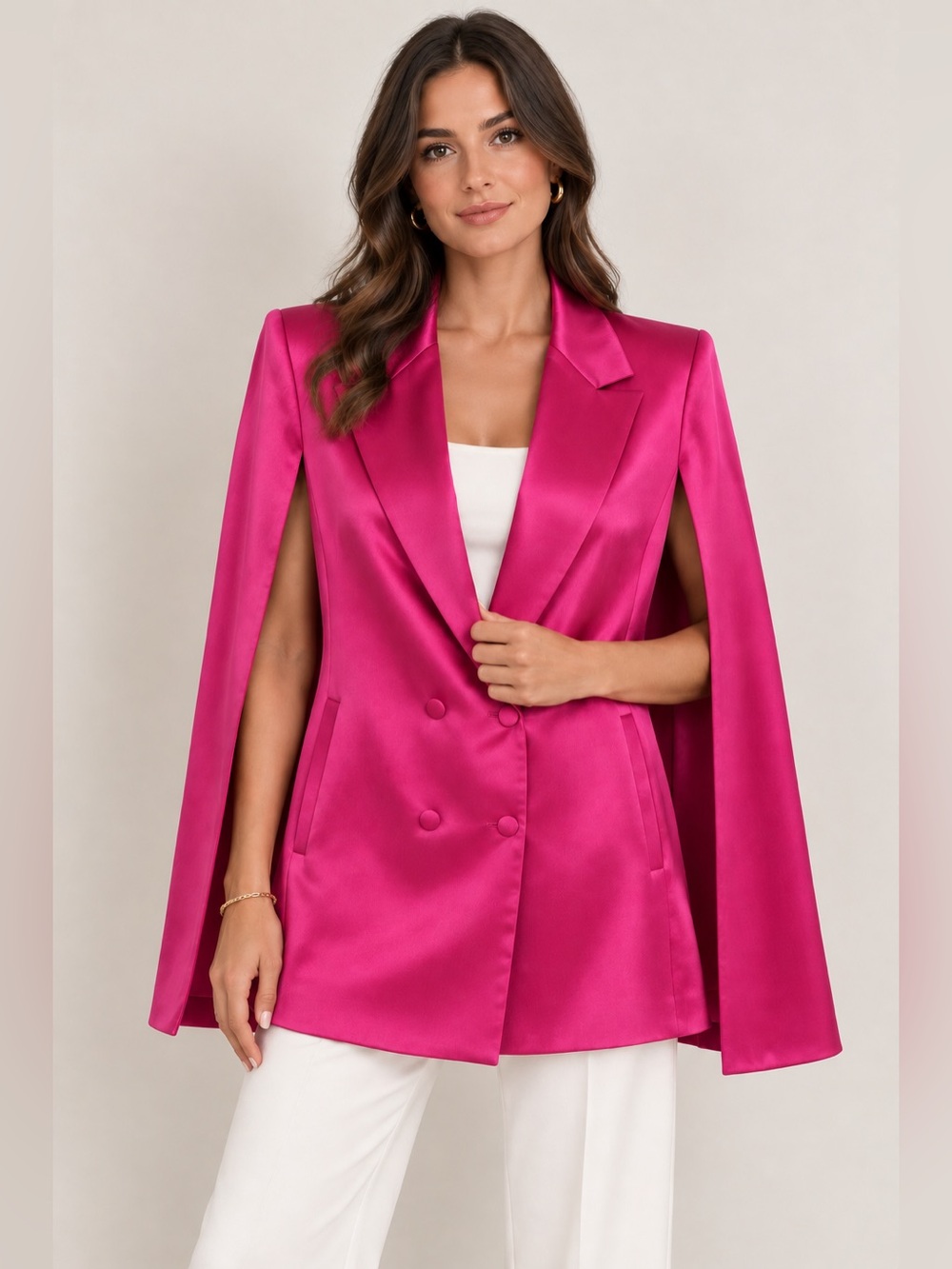 Skies Are Blue Women’s L Pink Satin Cape Blazer Anthropologie Style Jacket